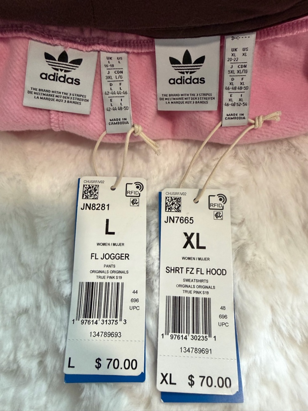 NWT Adidas Originals 70s Short Full Zip Fleece Hoodie & Joggers, True Pink - Picture 5 of 8